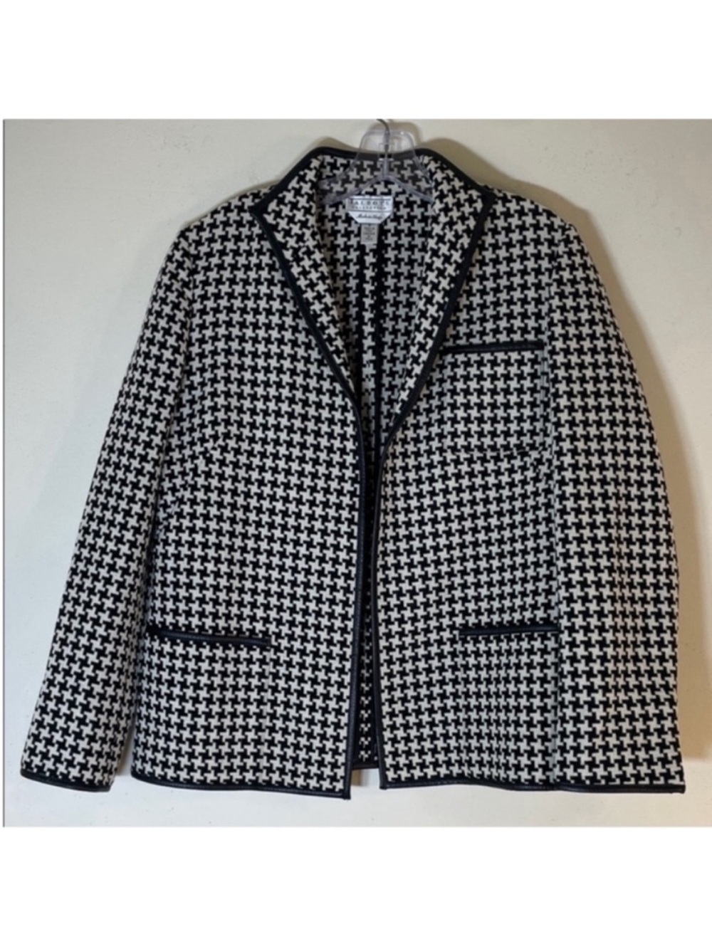 Talbots Black and White Houndstooth Knit Blazer
